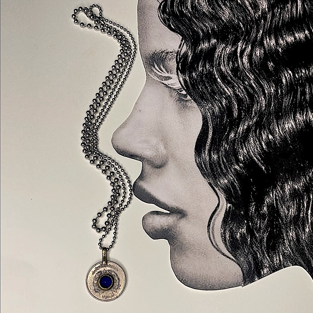 Elegant Silver Necklace with Vintage Blue Stone Pendant